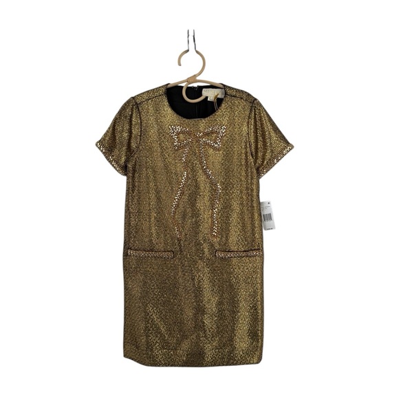 Mestiza New York's Ainslee Minidress 3 Dimensional Bow Gold Party Cocktail Dress - Picture 16 of 16